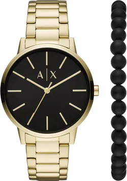 Armani Exchange A|X AX7119 Мужской подарочный набор из часов и браслета из нержавеющей стали с золотым покрытием