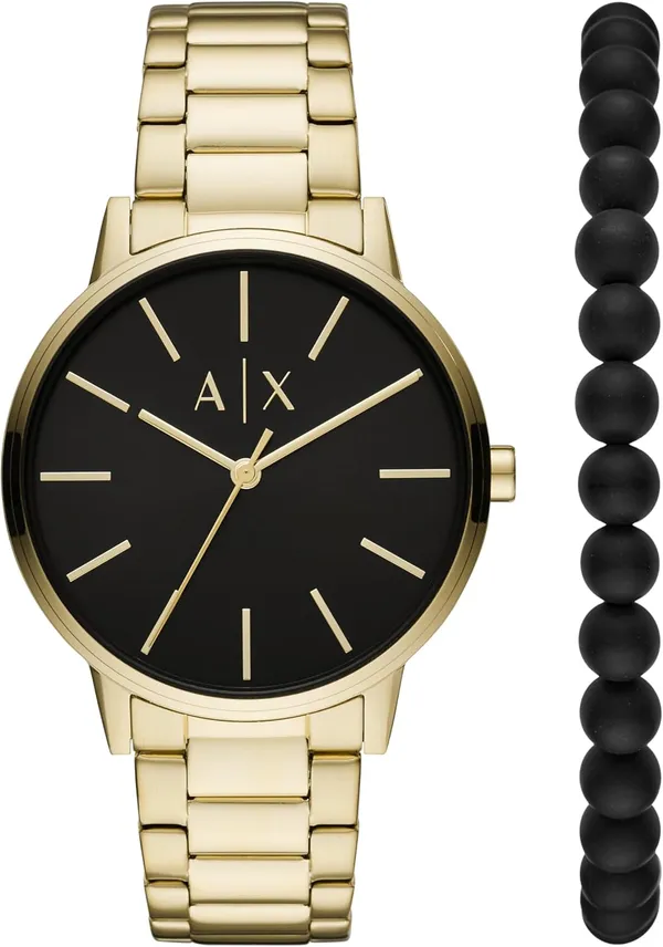 Armani Exchange A|X AX7119 Men's Gold-Tone Stainless Steel Watch & Bracelet Gift Set