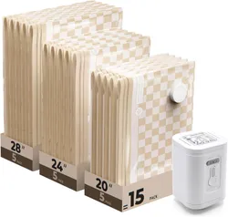 BAGSMART Khaki Checker שקי ואקום לאחסון בנסיעות, 15