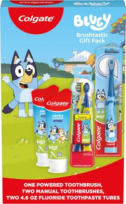 Colgate Bluey ערכת מתנה של מברשות שיניים ומשחת שיניים