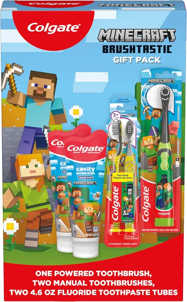 סט מתנה של מברשות שיניים ומשחת שיניים Colgate Minecraft