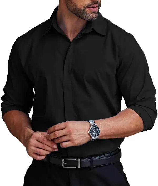 COOFANDY חולצות מכופתרות לגברים נטולות קמטים, שחור