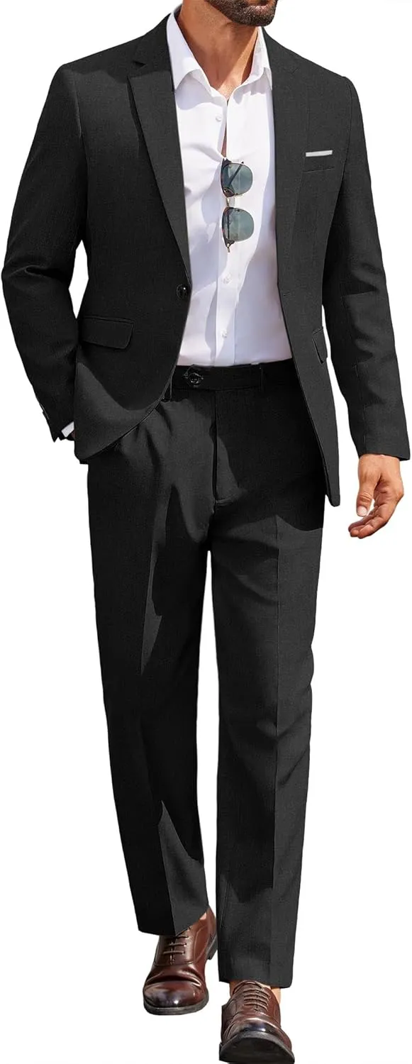 COOFANDY Men Suits Classic Fit 2 Piece Suit Set, Black
