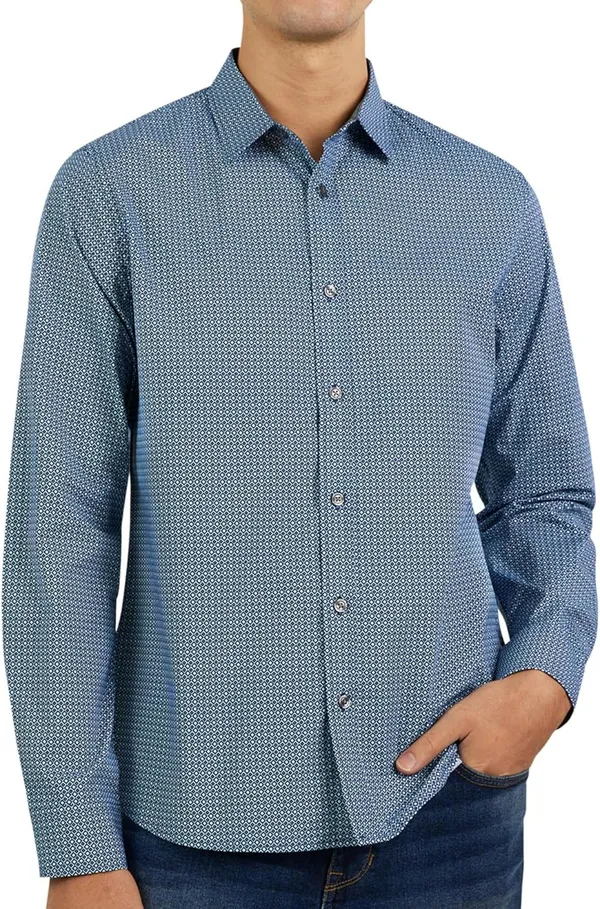 DKNY Men's Shirts Long Sleeve Casual Printed Dress Shirt
