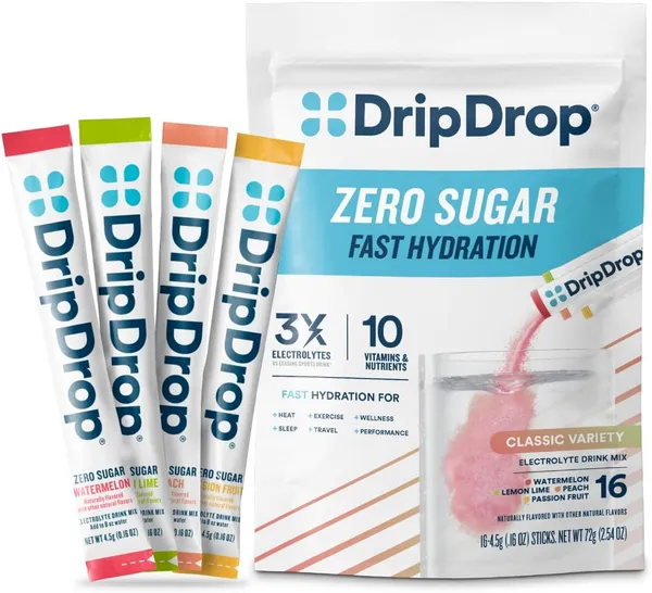 DripDrop Zero Classic Variety Pack Sugar Free Hydration Packets, 16