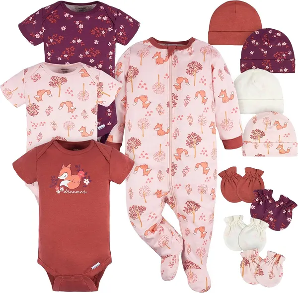 Gerber Baby Boys 12 Piece Layette Gift Set, Purple Fox