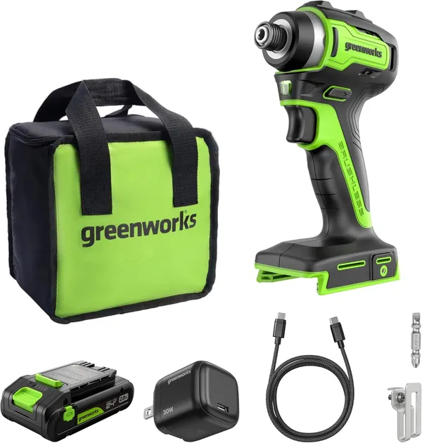 מברגת אימפקט אלחוטית נטולת מברשות Greenworks 24V