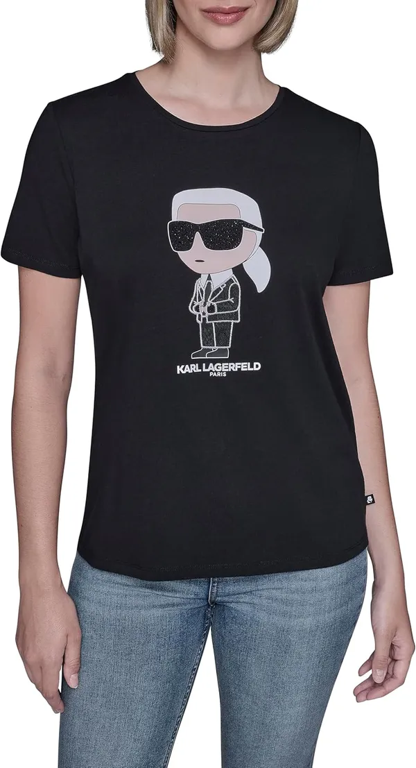 Karl Lagerfeld Women's Short Sleeve Soft Everyday Logo חולצת טי