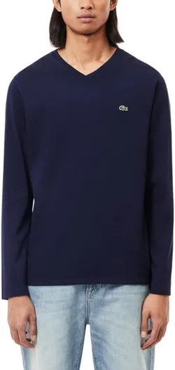 Lacoste Men's Long Sleeve Lightweight Cotton Pima V-Neck T-Shirt