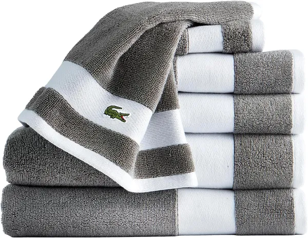 Lacoste Sport Stripe סט מגבות כותנה יוקרתי, 6