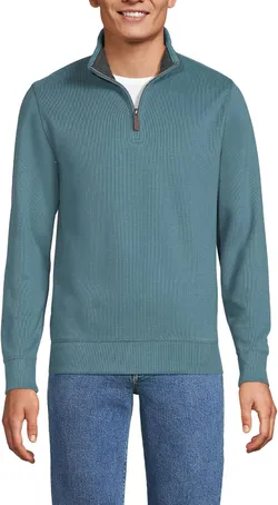 Lands' End Bedford Rib Quarter Zip Sweater, Rain Storm Blue