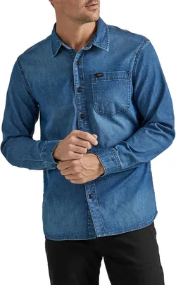 Lee Men's All Purpose Classic Fit Long Sleeve Shirt, Denim Medium Wash Indigo