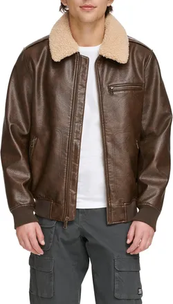 Levi's Faux Leather Aviator Bomber Jacket, Brown