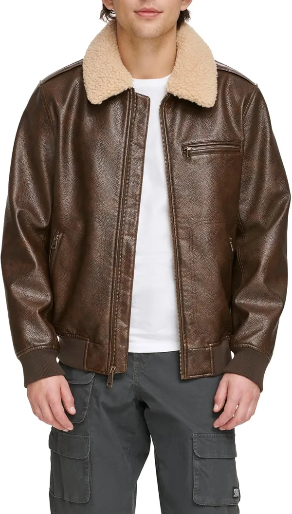 Levi's Faux Leather Aviator Bomber Jacket, Brown