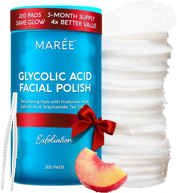 MAREE Glycolic Acid Pads – 200 Toner Pads for Face Cleansing
