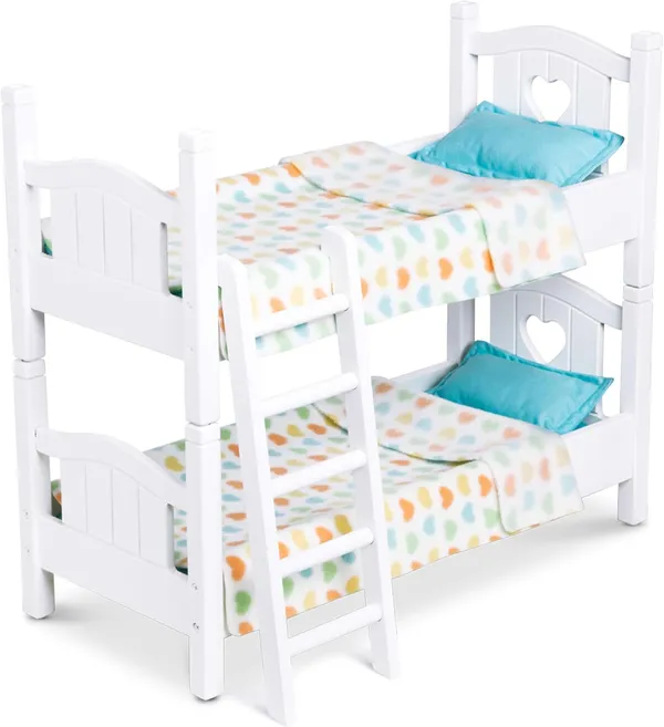 Melissa & Doug Mine to Love מיטת קומותיים מעץ לבובות, 2