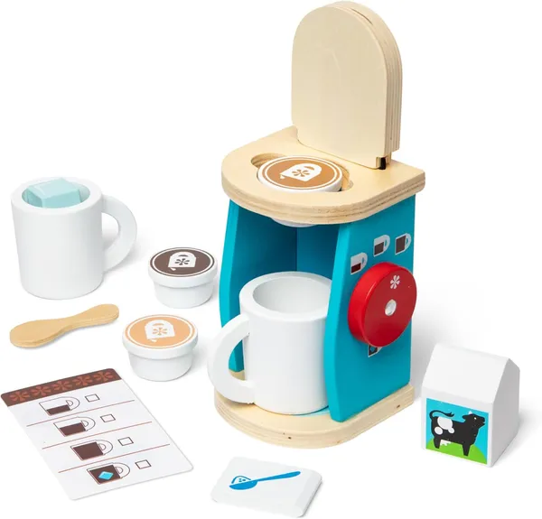 Melissa & Doug Brew and Serve סט מכונת קפה מעץ, 11 חלקים