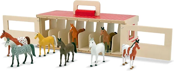 Melissa & Doug Take-Along Show-Horse Stable Play Set, צעצוע אסם עץ להעמדת פנים