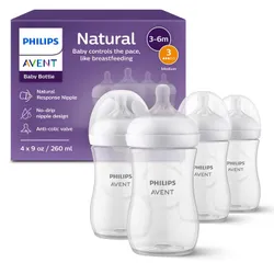 Philips Avent Natural Baby Bottles with Natural Response Nipples (Medium Flow, Flow 3), 4-Pack