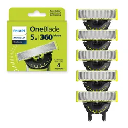Philips Norelco OneBlade 360 Blades, Genuine Replacement Blades for OneBlade Electric Shaver and Trimmer, 5 Pack
