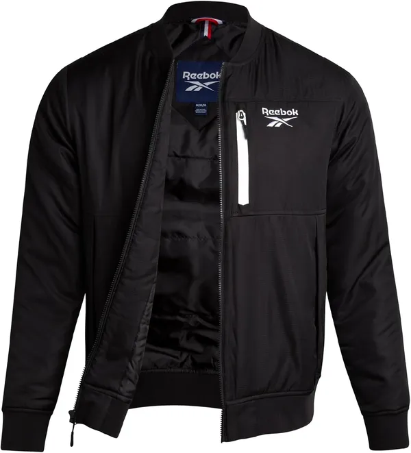 Reebok Mens Bomber Jacket Insulated Zip Up Windbreaker, 