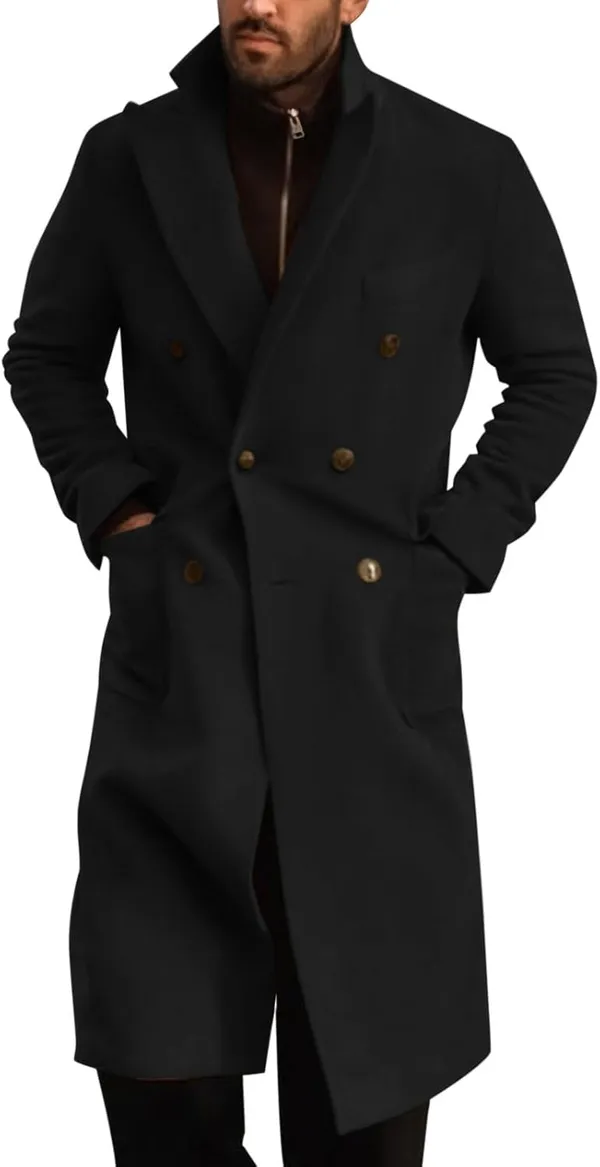 Runcati 2025 Fall Winter Mens Wool Blend Trench Coat