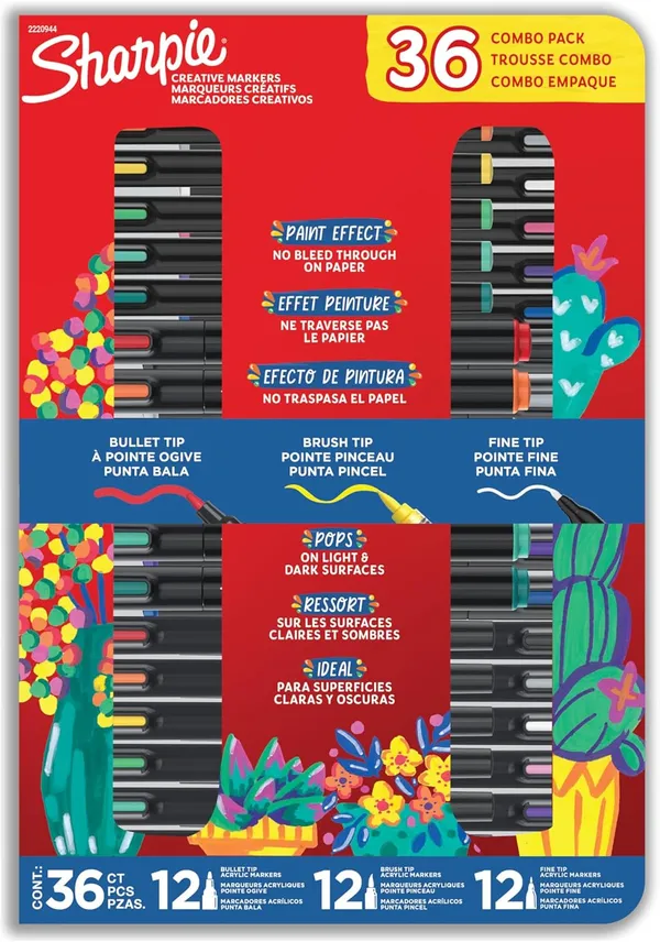 Sharpie Creative Markers Variety Pack, Акриловые маркеры на водной основе, 36 штук