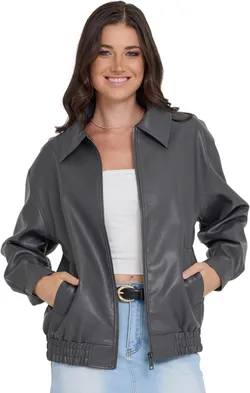 Steve Madden Leather Jacket Women – Куртка-бомбер из искусственной кожи большого размера