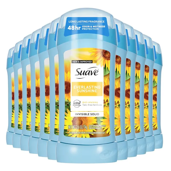 Suave תרסיס מגן נגד זיעה לנשים, תרסיס שקוף לבית השחי, הגנה מפני ריח ולחות 48 שעות, Everlasting Sunshine, 12 יחידות