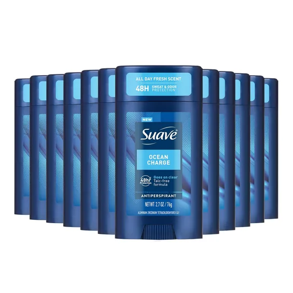 Suave Ocean Charge Men’s Antiperspirant Deodorant, 12 Pack