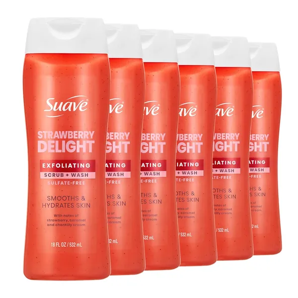 Suave Strawberry Delight Exfoliating Body Wash & Scrub, 6