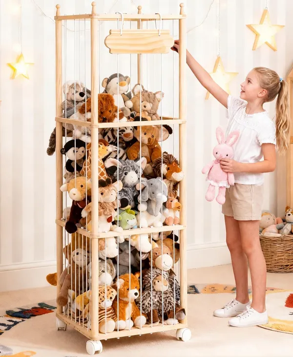 TANONE Wooden Large Organizer אחסון לצעצועים ובובות פרווה