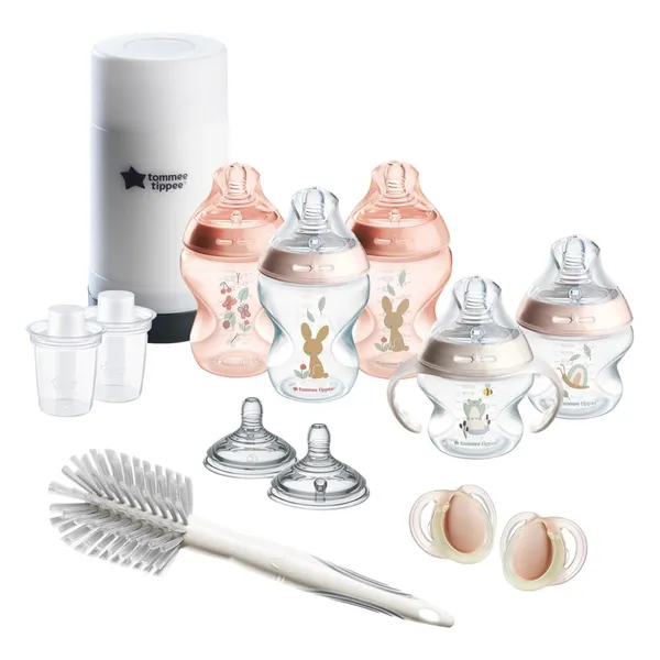 Tommee Tippee Natural Start סט בקבוקים לבייבי, מחמם בקבוקים לנסיעות ומוצצים, 14 חלקים